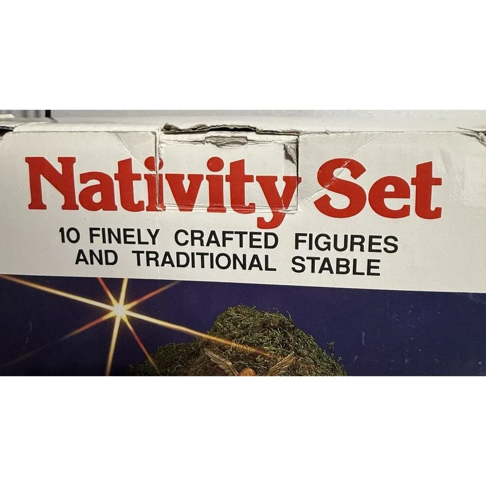 Vtg Sears Nativity Wood Stable Manger 9 Figures Italy Set Complete #97682 W/Box